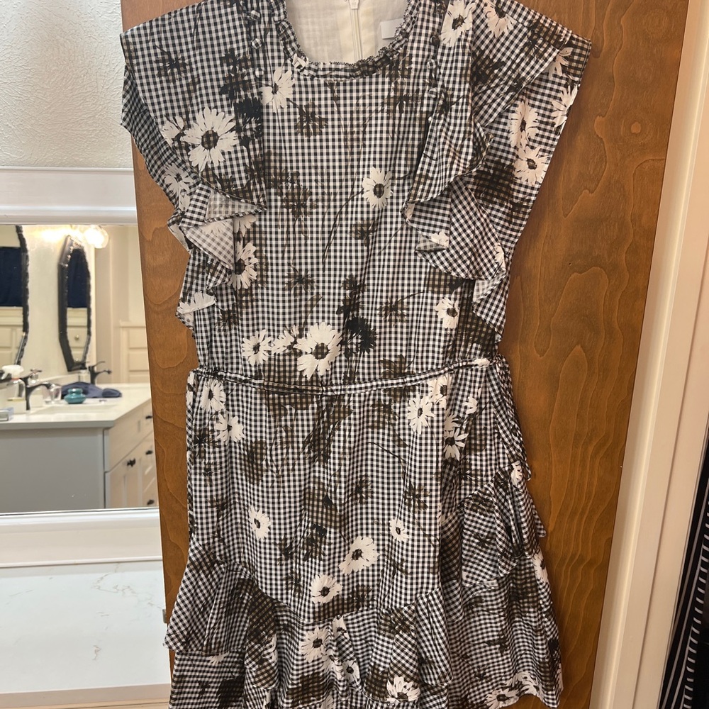 Pearl by Lela Rose Elegant Black and White Floral Gingham Dress